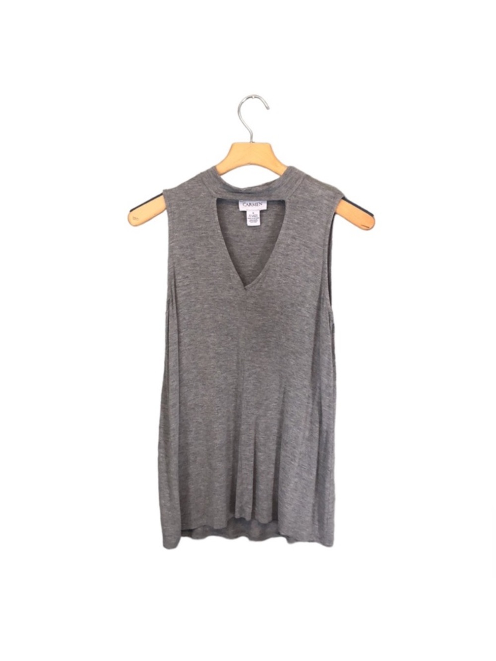 Carmen Marc Valvo Gray Cut-Out Mock Turtleneck Knit Top Small